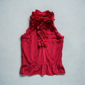 MM Couture by Miss Me Womens Halter Top L Red Ruffled 100% Silk Body Chic Party